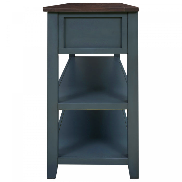 Wendy Solid Wood Console Table With 3 Drawers And 2 Open Shelves,navy Blue Accent Cabinet