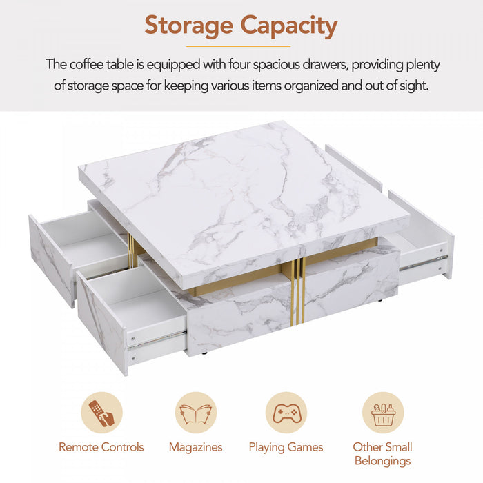 Marcia 43.3\" Square Engineered Wood Coffee Table With Storage Drawers, White