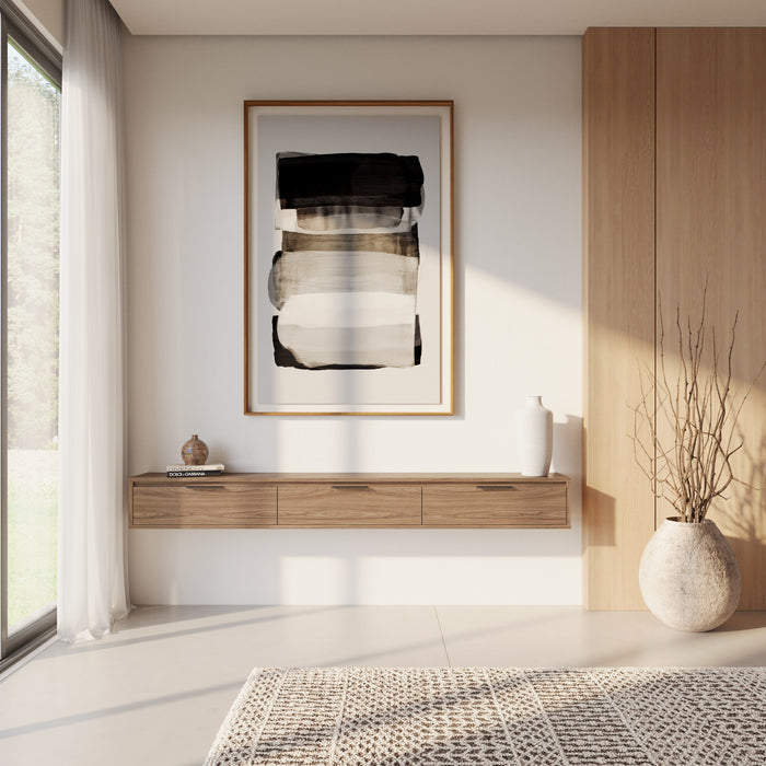 Nordika Slim 72\" Wall-Mounted TV Stand with 3 Storage Cabinets - Light Walnut