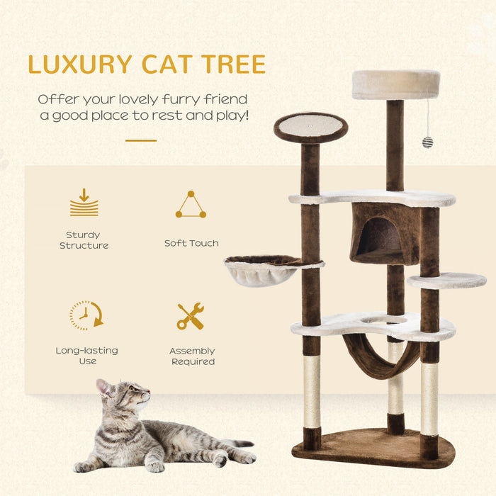 Pawhut 60-inch Cat Tree Tower Condo Scratching Pet Furniture With Hammock Post