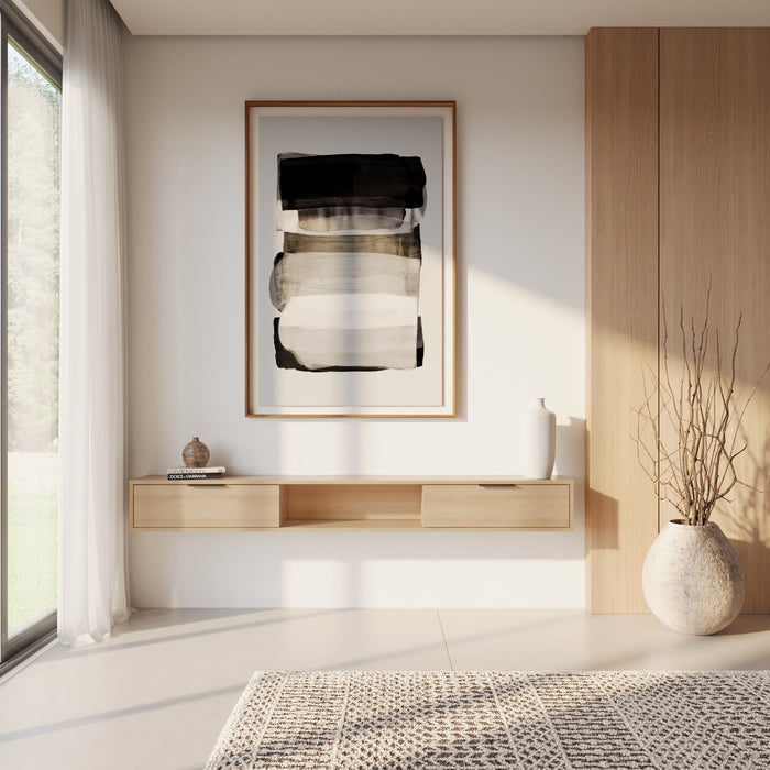 Nordika Slim 72\" Wall-Mounted TV Stand with 2 Storage Cabinets - Natural Blonde Oak