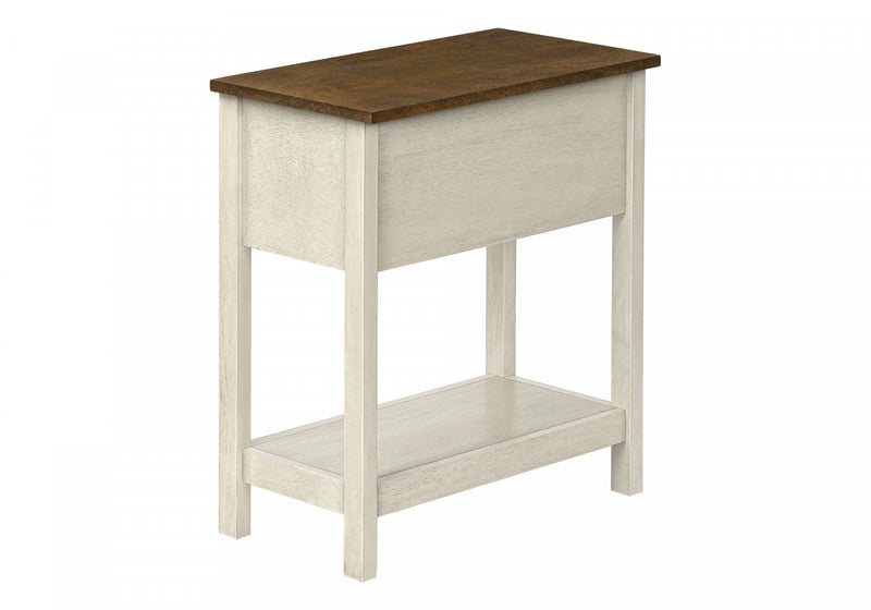 Accent Side End Table 2-Tier Narrow Bedroom Storage Drawer Antique White Brown Veneer Transitional