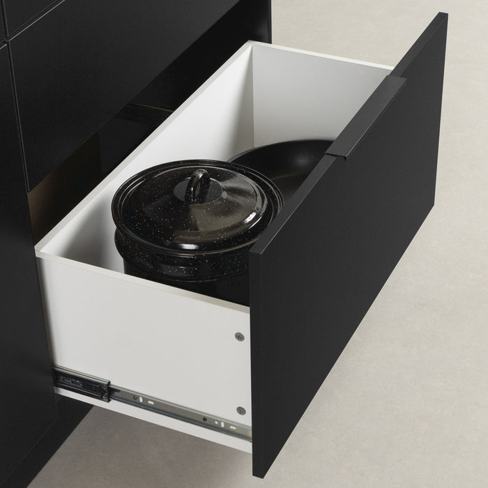 Olio Kitchen Island With Door And Drawers - Matte Black And Faux White Marble