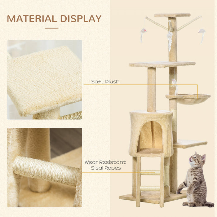 Pawhut 52\" Multi-level Cat Tree Kitten Playhouse Kitty Activity Center Scratching Post Rest Condo With Hammock Beige