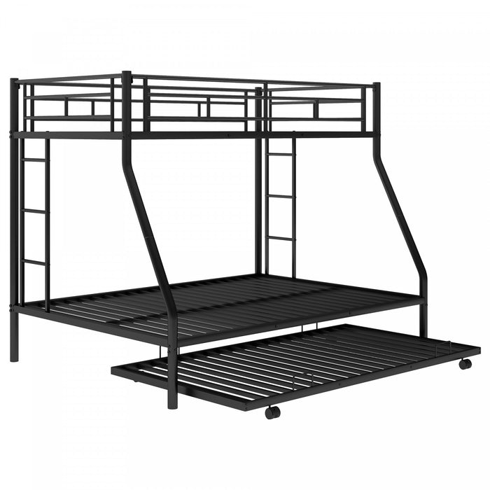 Jeremy Twin Over Full Space-saving Metal Bunk Bed With Trundle, Dual Ladders, Black