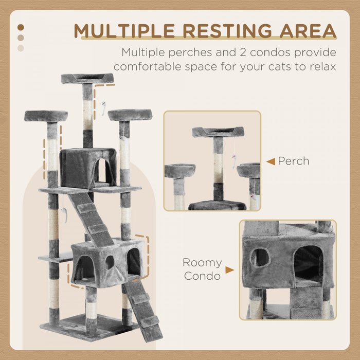 Pawhut 67inch Cat Tree With Scratching Post, Cat Condo Tower With Cat House, Toy, Perch, Grey