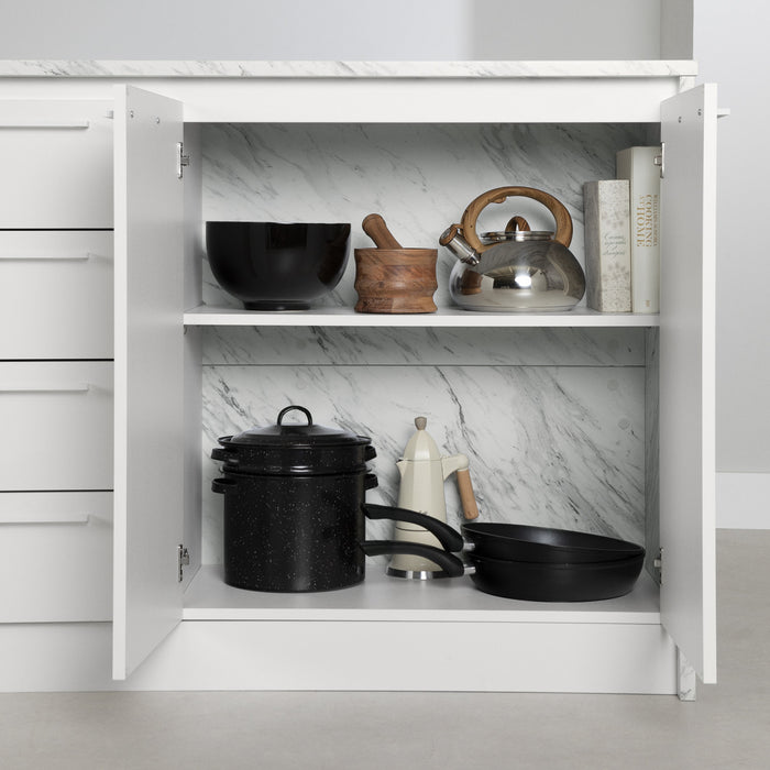 Myro Kitchen Island With Storage - Faux White Marble And White