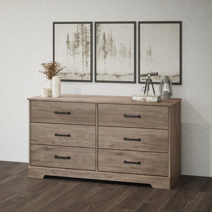 Prepac Rustic Ridge Farmhouse 6-Drawer Dresser - Brown