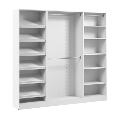 Bestar Florence 85" Modular Reach-In/Walk-In Closet System with Rods and Shoe Shelves - White|Système de garde-robe et pièce-penderie modulaire Florence de Bestar de 85 po avec tringles et tablettes pour chaussures - blanc