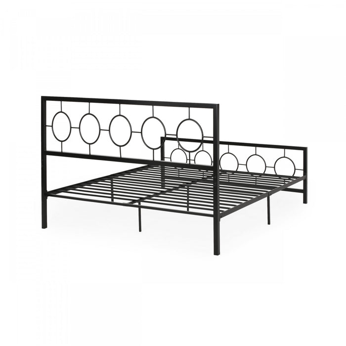 Robert Metal Construction Bed Frame With Circular Design Headboard And Footboard,king Size,black King Bed