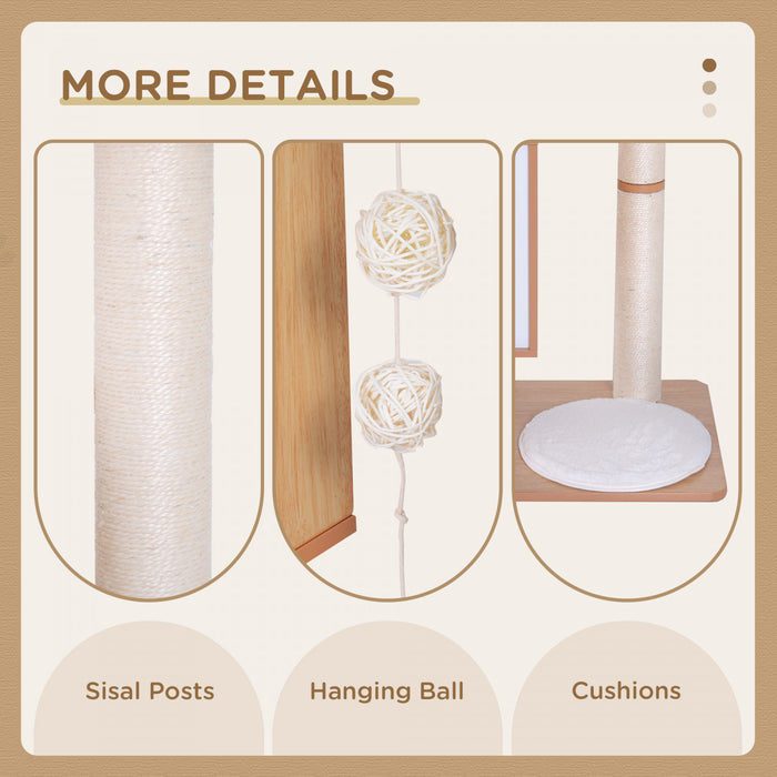 Pawhut 47\" Wood Cat Tree, Cat Condo Tower With Scratching Post, Toy Ball, Natural Wood