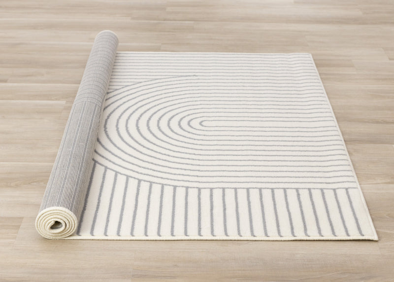 Forte White Grey Curved Arches Indoor Area Rug - 4'7\" x 6'7\"