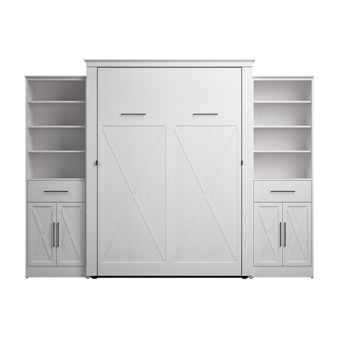 Bestar Key West Queen Murphy Bed & Closet Organizers with Doors & Drawers (119 W) - Pure White Oak