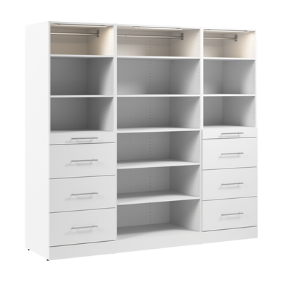 Bestar Florence 85" Modular Reach-In/Walk-In Closet System with LED Lights and Storage - White|Système de garde-robe et pièce-penderie modulaire Florence de Bestar de 85 po avec éclairage à DEL et rangement - blanc