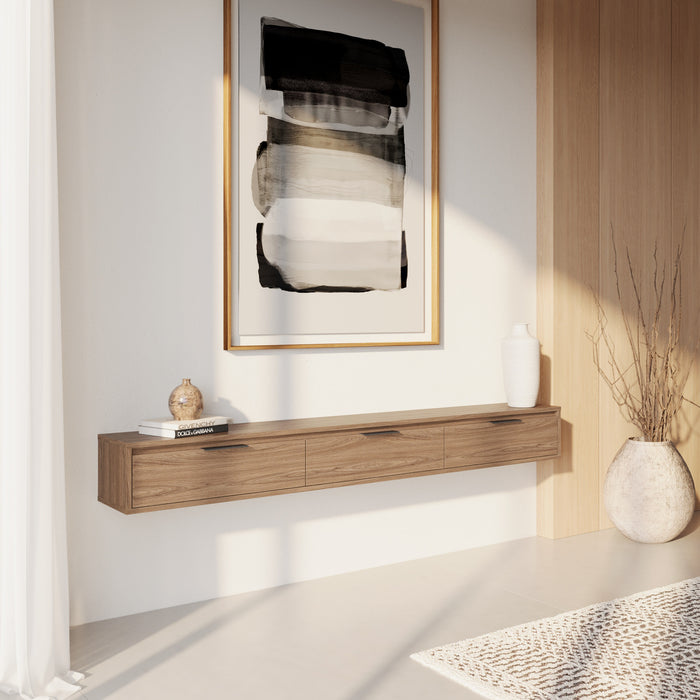 Nordika Slim 72\" Wall-Mounted TV Stand with 3 Storage Cabinets - Light Walnut