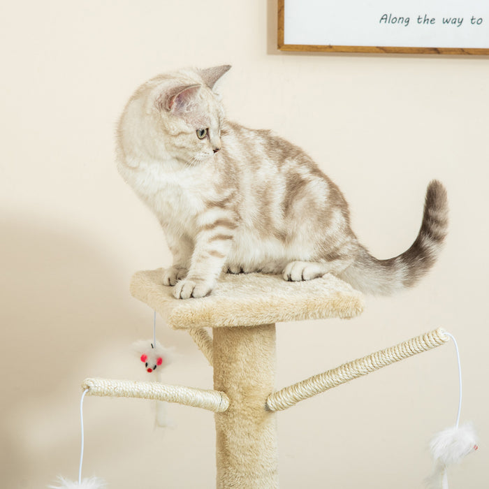 Pawhut 52\" Multi-level Cat Tree Kitten Playhouse Kitty Activity Center Scratching Post Rest Condo With Hammock Beige