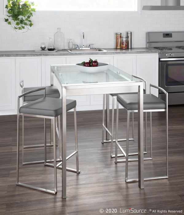 LumiSource Fuji Grey Faux Leather Contemporary Stackable Counter-Height Stool - Set of 2