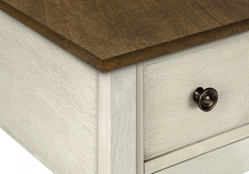 Accent Side End Table 2-Tier Narrow Bedroom Storage Drawer Antique White Brown Veneer Transitional