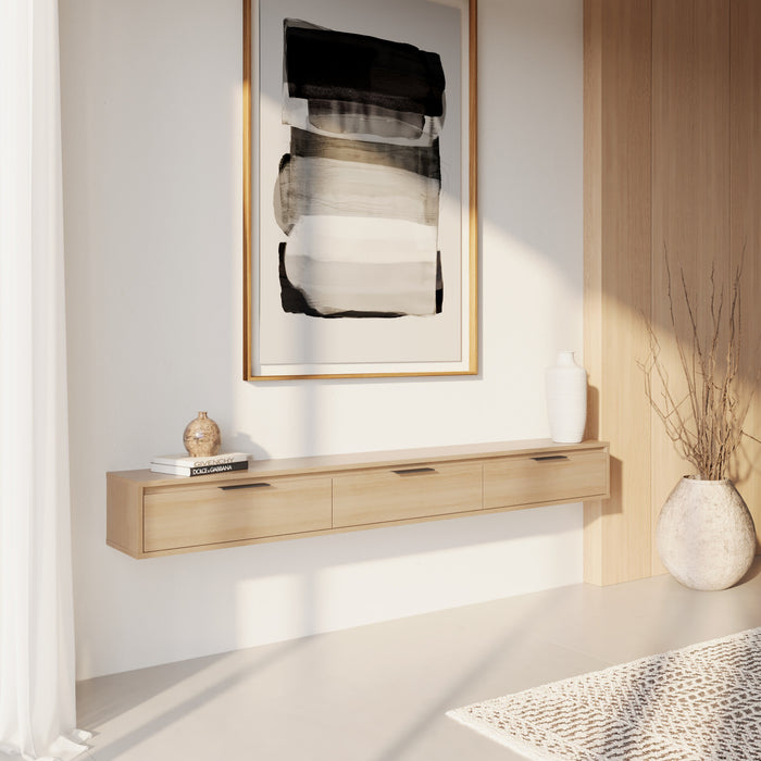 Nordika Slim 72\" Wall-Mounted TV Stand with 3 Storage Cabinets - Natural Blonde Oak