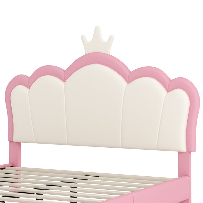 Judson Upholstered Princess Bed With Crown Headboard And Pu Platform Frame,full Size,pink Full Bed