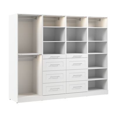 Bestar Florence 100" Modular Reach-In/Walk-In Closet System with LED Lights, Rods, Shelves and Drawe|Système de garde-robe et pièce-penderie modulaire Florence de Bestar de 100 po avec éclairages à DEL