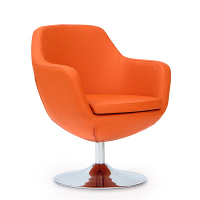 Manhattan Comfort Caisson Polished Chrome Faux Leather Swivel Accent Chair - Orange|Fauteuil d’appoint pivotant Caisson de Manhattan Comfort en chrome poli et en similicuir - orange