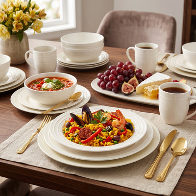 Circa 32-Piece Embossed Dinnerware Set | Service de Vaisselle Circa 32 Morceaux
