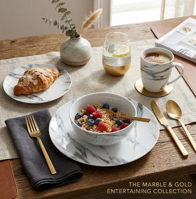 16-Piece Marble Porcelain Dinnerware Set for 4 | Ensemble de Vaisselle 16 Morceaux en Porcelaine Effet Marbre, Service de Table Moderne pour 4 Personnes