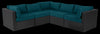 Barbados 5-Piece Outdoor Patio Set with 3 Corner Chairs & 2 Armless Chairs - Hand-Woven Resin Wicker, UV & Weather Resistant - Black/Blue