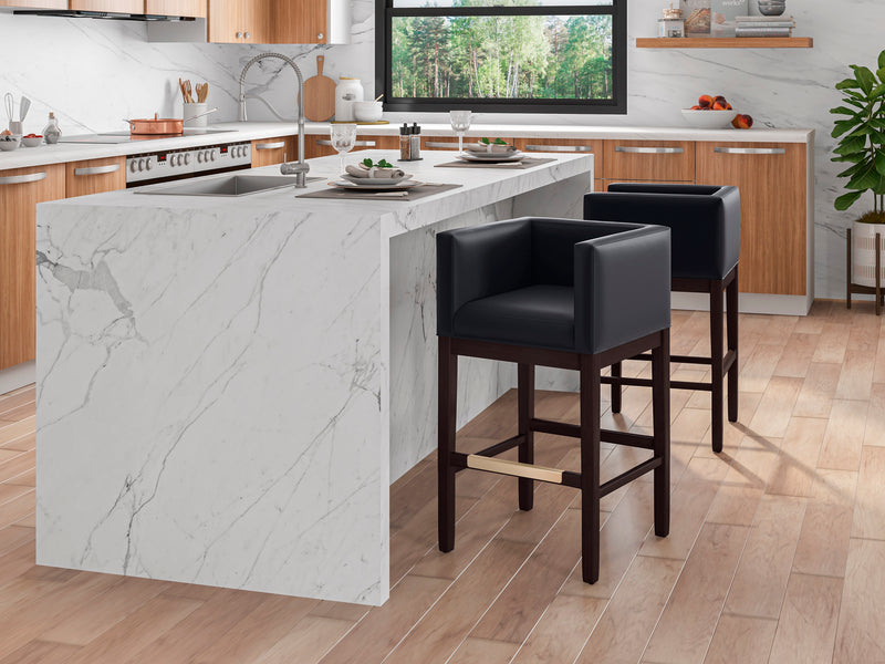 Manhattan Comfort Kingsley 38\" Beech Wood Barstool - Black & Dark Walnut