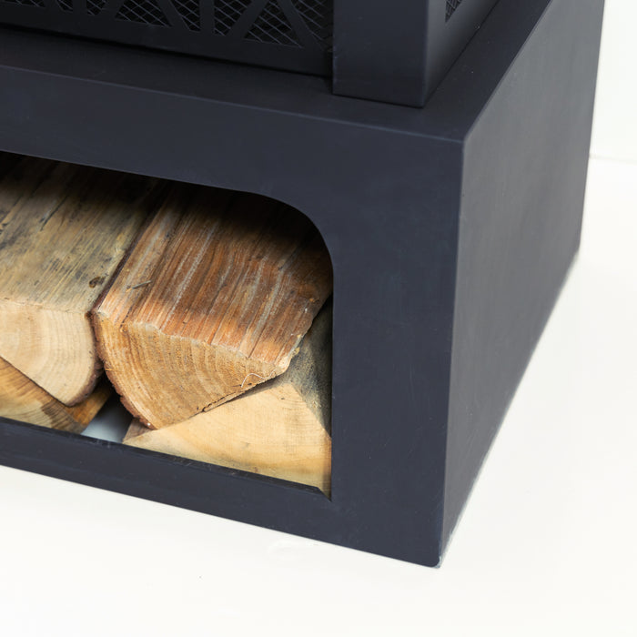 Deko Living Outdoor Metal Fireplace with Log Storage