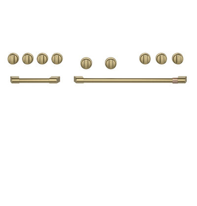 Café 48" Brushed Brass Handle and Knob Kit for Pro Range and Rangetop - CXPR8HKPTCG|Trousse de poignées et de boutons Café laiton brossé de 48 po pour cuisinière et surface de cuisson professionnelles - CXPR8HKPTCG