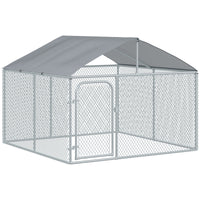 Pawhut Dog Kennel Outdoor Run Fence With Roof, Steel Lock, Mesh Sidewalls For Backyard & Patio, 7.5'