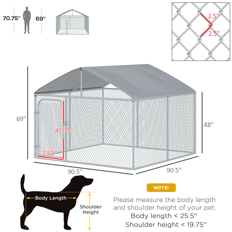 Pawhut Dog Kennel Outdoor Run Fence With Roof, Steel Lock, Mesh Sid
