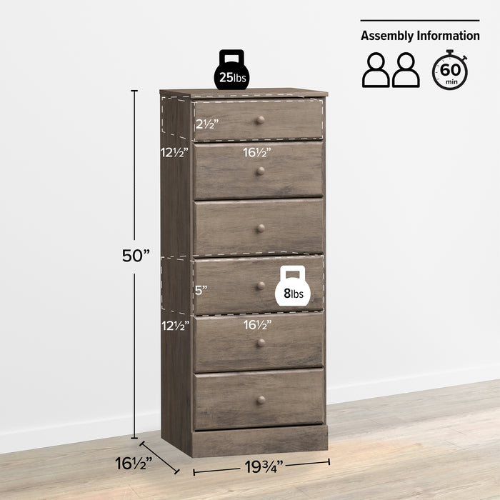 Astrid 6-Drawer Tall Chest - Drifted Grey