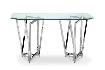 Drew 50” Modern Sofa Table with Glass Top and Metal Base – Chrome | Table de salon moderne Drew de 50 po avec dessus en verre et base en métal - chrome
