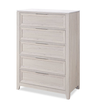 Elana Bedroom Chest of Drawers, 5-Drawer 38”W x 55”H with Real Marble Top – Beige | Commode verticale de chambre à coucher Elana de 38 po (L) x 55 po (H) à 5 tiroirs avec dessus en marbre véritable - beige