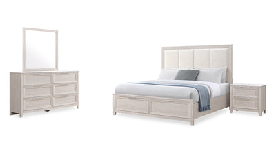 Elana 6pc Bedroom Set with Storage Bed, Dresser, Mirror & Nightstand, Beige – King Size | Ensemble de chambre à coucher Elana 6 pièces avec lit de rangement, commode, miroir et table de nuit, beige - format très grand lit