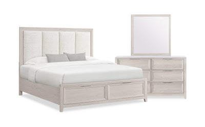 Elana 5pc Bedroom Set with Storage Bed, Dresser & Mirror, Natural - Queen Size | Ensemble de chambre à coucher Elana 5 pièces naturel avec lit de rangement, commode et miroir - format grand lit