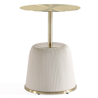 Manhattan Comfort Modern Anderson End Table 1.0 Upholstered Leatherette with Gold Tabletop - Cream|Table de bout moderne Anderson 1.0 de Manhattan Comfort avec revêtement en similicuir et dessus de table doré - crème
