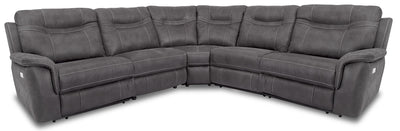 Floy 5-Piece Faux Suede Power Reclining Sectional with Power Headrests and USB Port - Grey | Sofa sectionnel à inclinaison électrique Floy 5 pièces en suédine avec appuie-têtes électriques et port USB - gris