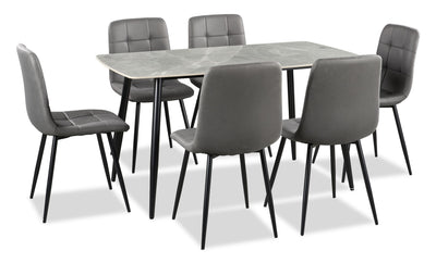 Arlo 7pc Dining Set with Table & 6 Charcoal Chairs, Sintered Stone & Metal, 55"W - Charcoal & Grey/Black | Ensemble de salle à manger Arlo 7 pièces en pierre frittée et métal avec table de 55 po (L) et 6 chaises anthracites - anthracite, gris et noir