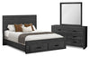 Soren 5pc Bedroom Set with Storage Bed, Dresser & Mirror, Graphite Grey - Queen Size