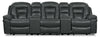 Leo 5-Piece Leather-Look Fabric Home Theatre Reclining Sectional with Storage Consoles and Cupholders - Grey