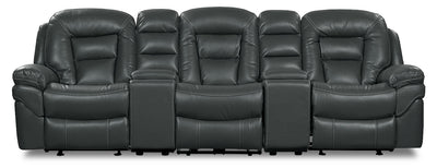 Leo Leath-Aire® Fabric 5-Piece Reclining Home Theatre Sectional – Grey - Contemporary style Sectional in Grey