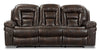 Leo 87.5\" Leather-Look Fabric Power Reclining Sofa - Walnut Brown