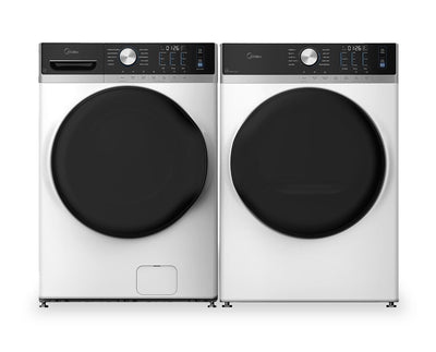 Midea 5.2 Cu. Ft. Front Load Washer and 8.0 Cu. Ft. Tumble Dryer with Steam Care – White | Laveuse à chargement frontal de 5,2 pi3 et sécheuse de 8,0 pi3 avec culbutage et Steam Care de Midea - blanches | MIFL52S7