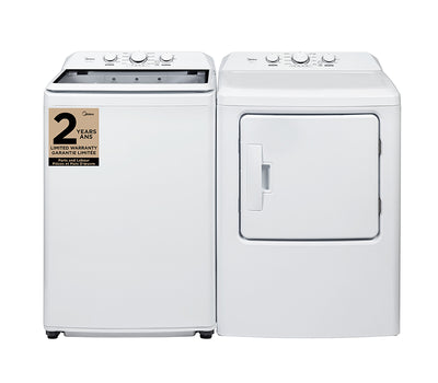 Midea 4.5 Cu. Ft. Top Load Agitator Washer and 7.0 Cu. Ft. Electric Dryer – White | Laveuse à chargement par le haut de 4,5 pi³ avec agitateur et sécheuse électrique de 7,0 pi³ de Midea - blanches