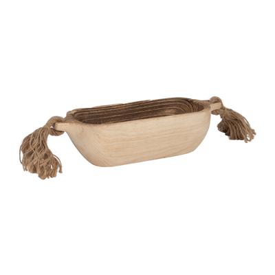 15” Boho Wood Tray with Tassels – Brown | Plateau bohème de 15 po en bois avec glands - brun