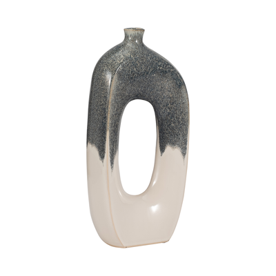 16” Ceramic Open Cut Out Vase – Ivory and Blue | Vase de 16 po en céramique à découpe ouverte - ivoire et bleu